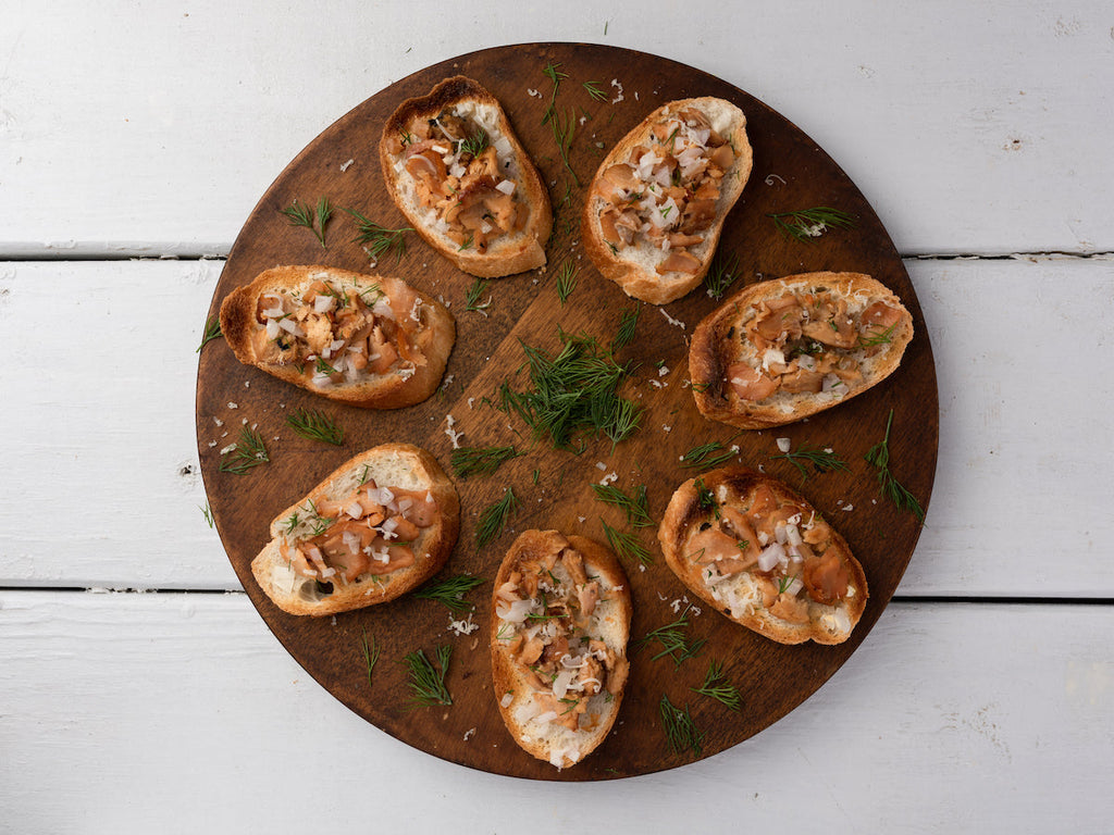 Smoked White King Salmon Bruschetta