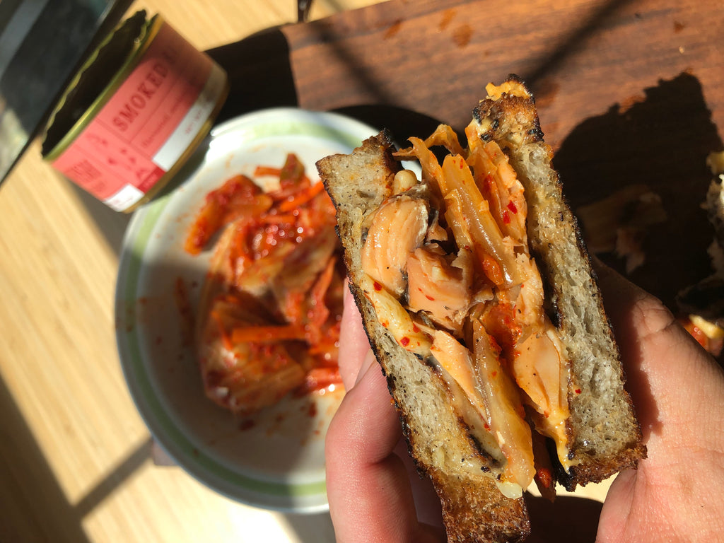 Kimchi Grilled Cheese with Smoked Salmon