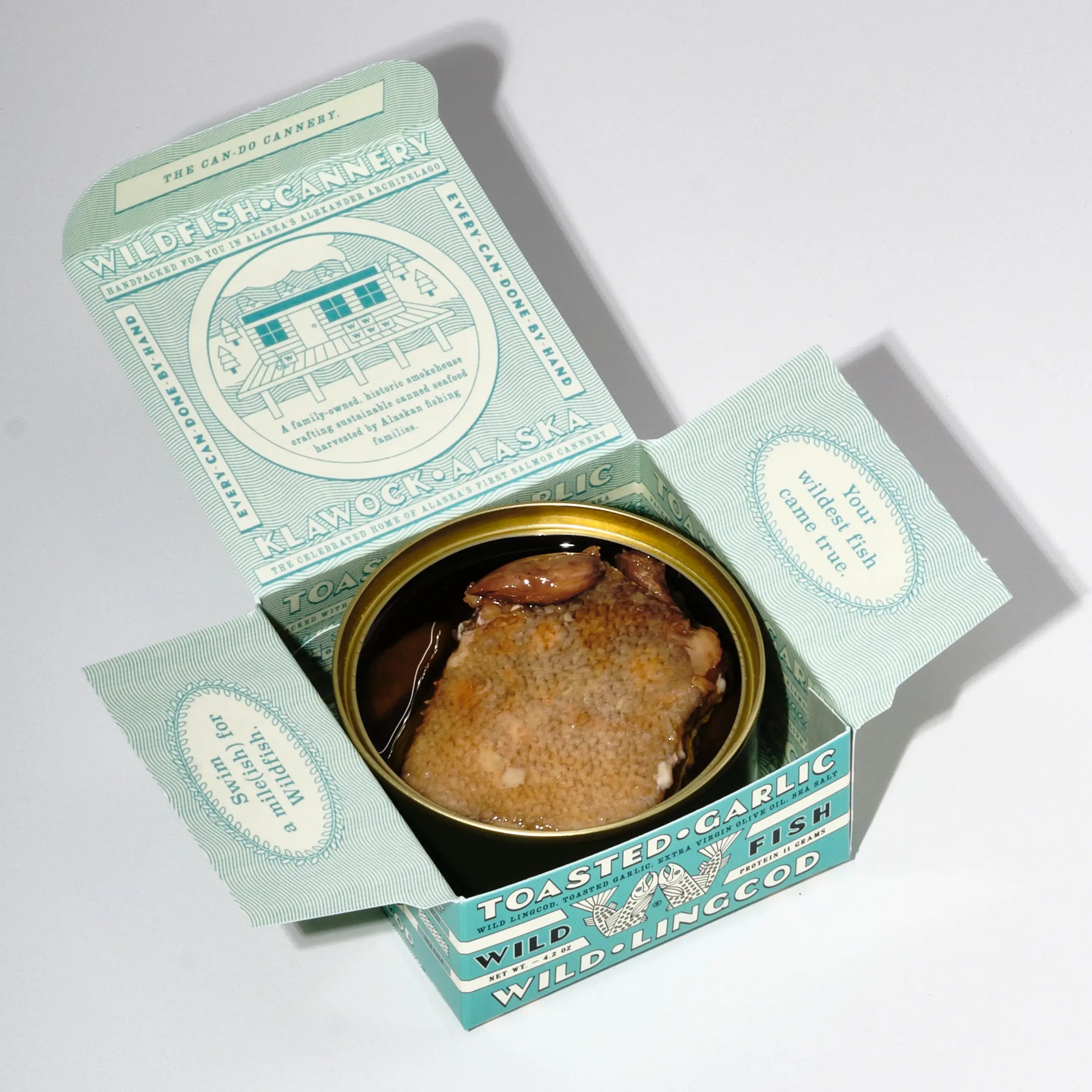 Open box with open can inside showing contents of can.