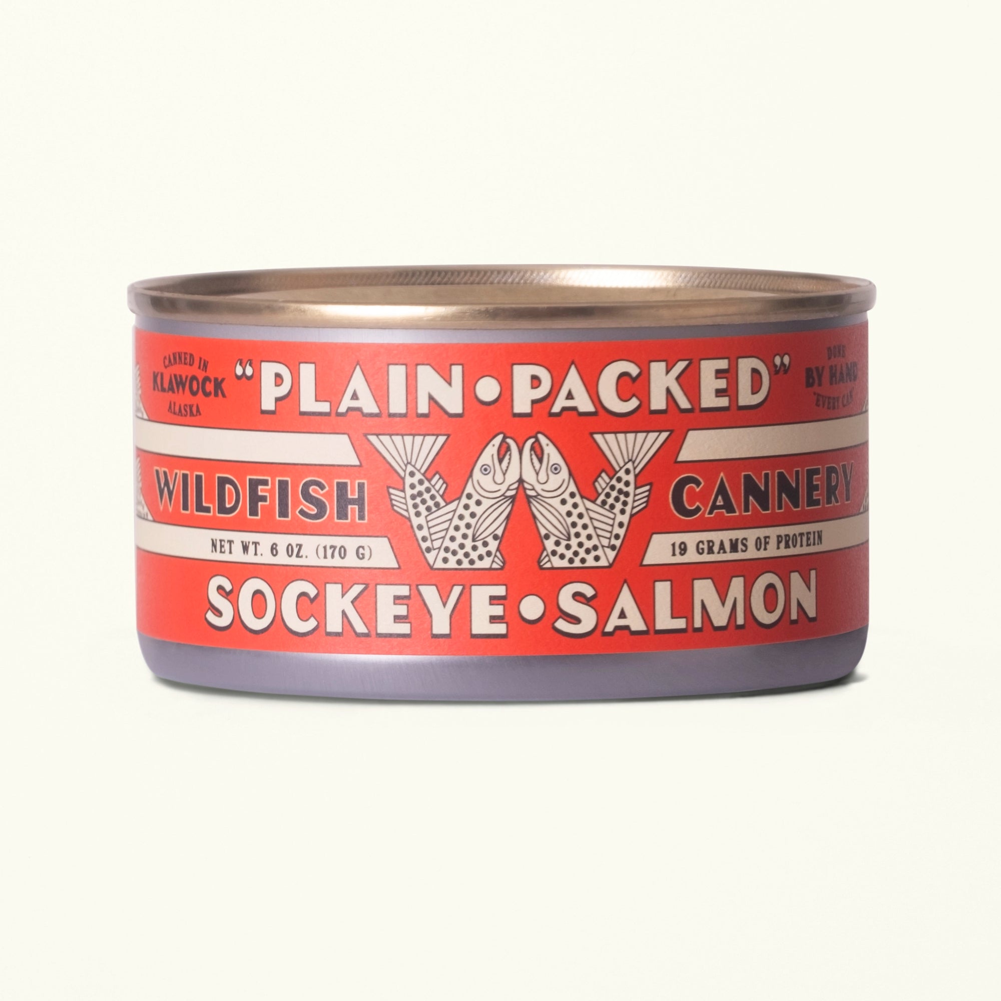 Can of Wildfish Cannery Sockeye Salmon on a white background